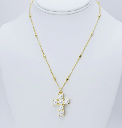 Pearl Cross Necklace - F12