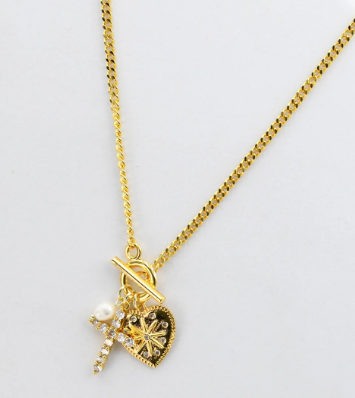 Crystal Heart Cross Charm Necklace : I-43